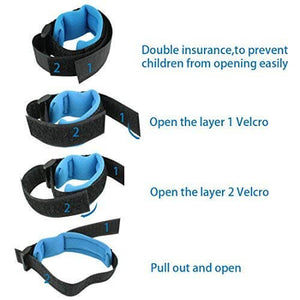 Secure and comfortable anti-lost wrist strap for babies and toddlers in blue, promoting safety and peace of mind for parents while out and about, a reliable product from Usmile Toys. www.usmile.toys
