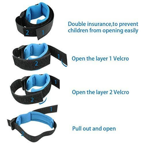 Secure and comfortable anti-lost wrist strap for babies and toddlers in blue, promoting safety and peace of mind for parents while out and about, a reliable product from Usmile Toys. www.usmile.toys