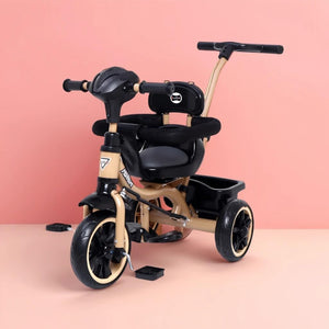 4-in-1 kids tricycle with parent push handle, black and beige, adaptable ride-on toy from www.usmile.toys