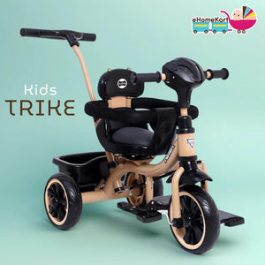 4-in-1 kids tricycle with parent push handle, black and beige, adaptable ride-on toy from www.usmile.toys