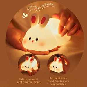 "Give a calming glow with this sweet silicone rabbit night light, perfect for kids' bedrooms. Its cute big face and soft material make it an ideal companion for bedtime from uSmile.toys www.usmile.toys