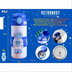 Keep drinks perfectly chilled or warm with this fun 500 ML astronaut-themed insulated stainless steel water bottle, designed for active kids. A stylish and practical choice from uSmile.toys www.usmile.toys