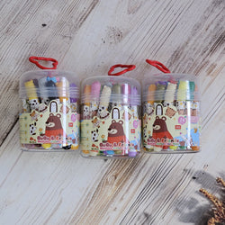 BuBu Friends 24-piece Washable Watercolor Pens set, featuring cartoon animal designs on each pen.             www.usmile.toys