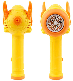 Two yellow and orange toy guns on a white background