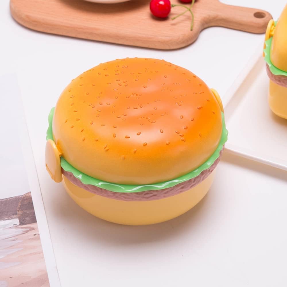 Round burger-shaped plastic tiffin box for kids, ideal for school lunch. www.usmile.toys