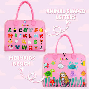 "Interactive toddler learning toy: a portable felt activity book with various fasteners and sensory elements, promoting early education and practical life skills from Usmile Toys." www.usmile.toys