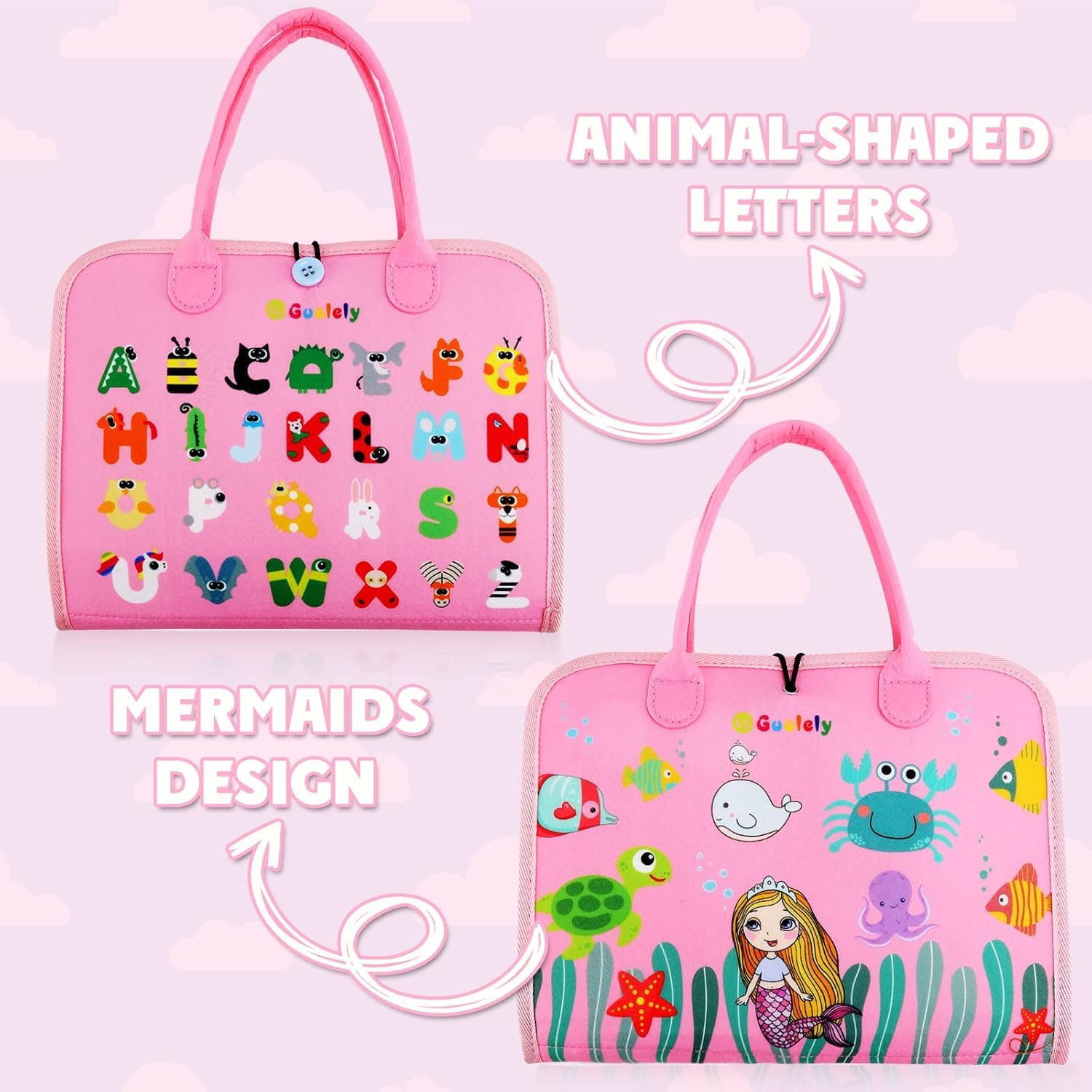 "Interactive toddler learning toy: a portable felt activity book with various fasteners and sensory elements, promoting early education and practical life skills from Usmile Toys." www.usmile.toys