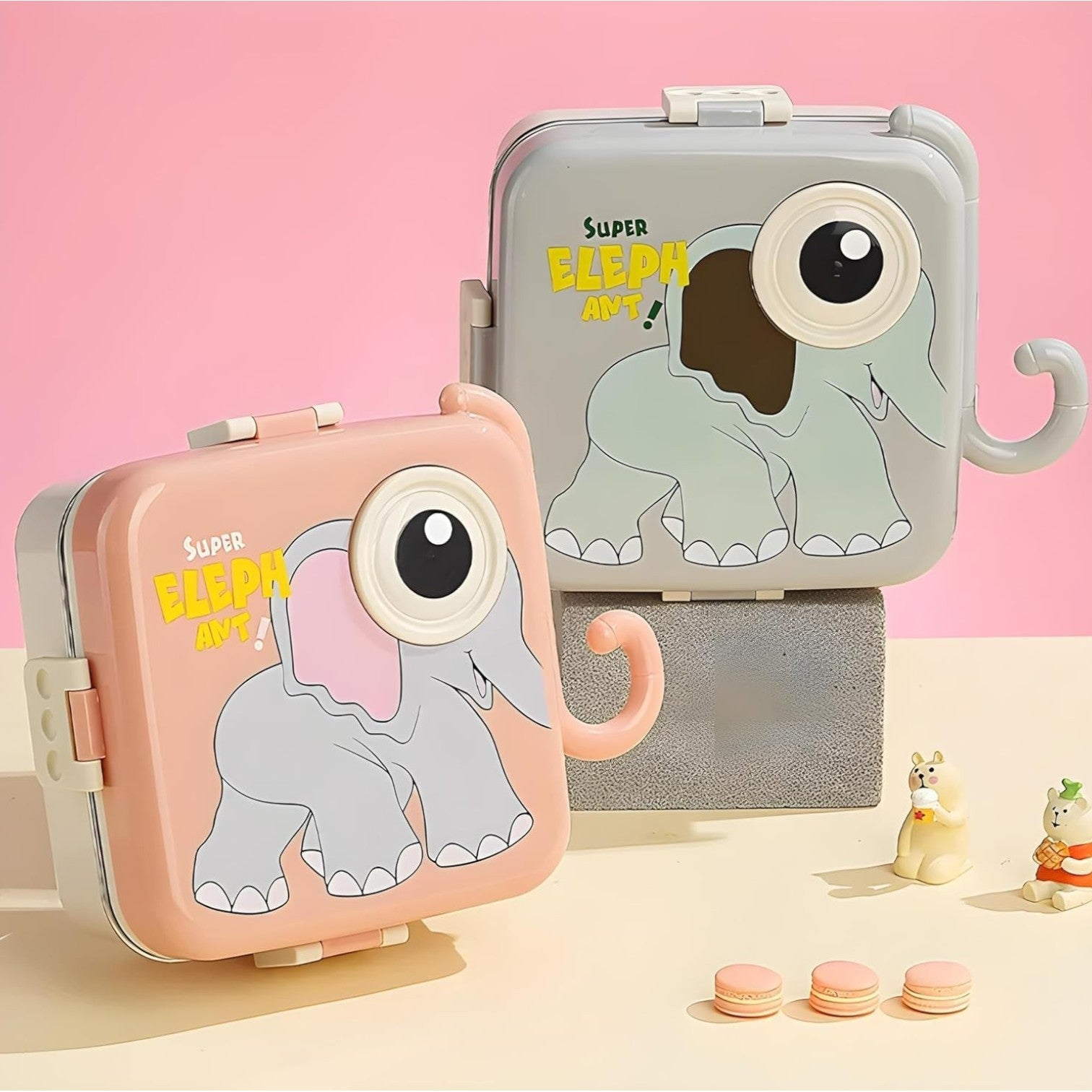 Super Elephant 3 compartment Stainless steel lunch box for kids. These stylish and durable lunch containers are ideal for school, office, and travel use. Available at www.usmile.toys, your trusted online store for toys, kids stationery, return gifts, baby products, and essentials. Enhance your lunchtime experience with our leakproof, multi-compartment bento boxes designed for easy packing and freshness retention