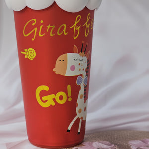 Usmile Toys 'Fun & Functional' kids' drinkware: a mix of insulated cartoon tumblers in blue, green, pink, red, and purple, featuring a pug, donut, bunny, giraffe, and girl design respectively, all with white cloud lids." www.usmile.toys