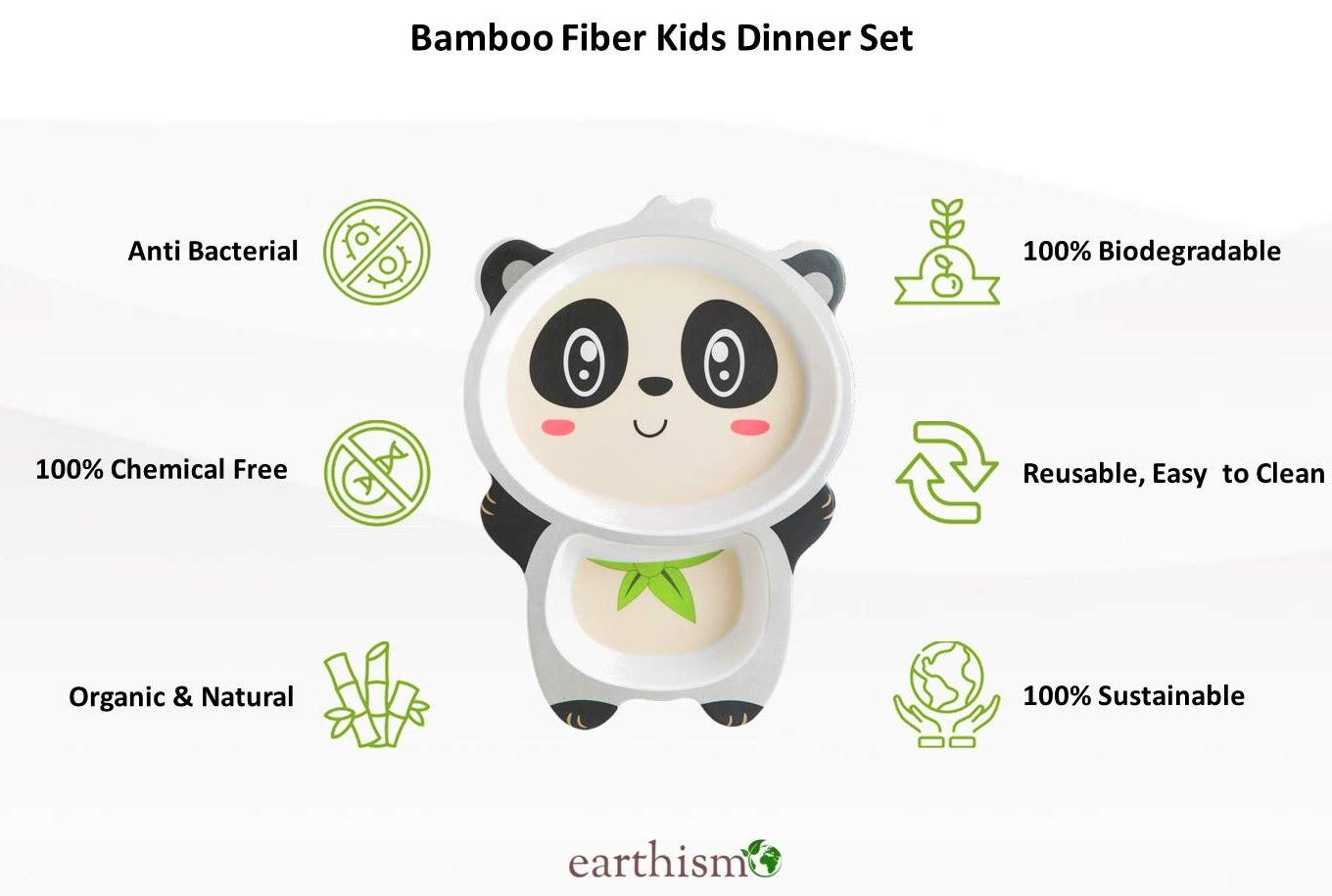 Bamboo Fiber Kids Dinner Set - Panda: Includes plate, bowl, cup, fork, and spoon with a lovely panda theme. Eco-friendly.
www.usmile.toys