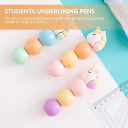 Set of three unicorn-shaped mini highlighters in pastel colors with round ball segments.     www.usmile.toys