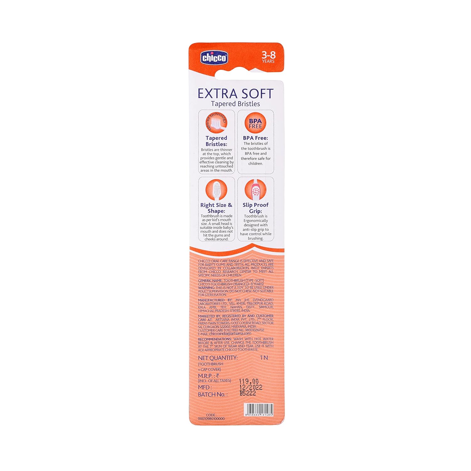 Chicco Toothbrush Orange | 3Y-8Y