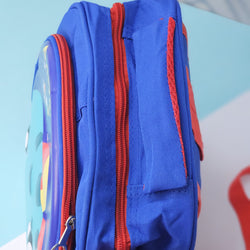 "Close-up of a Usmile Toys children's cartoon school backpack, designed in pink with a playful unicorn character on the front panel, and a matching pink water bottle in the side mesh pocket." www.usmile.toys