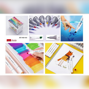 Vibrant multicolour marker pen set for kids and artists, showing a variety of pen tips, swatches of bright colors, and art examples like a fox illustration. Perfect for drawing, coloring, and highlighting. From uSmile.toys."www.usmile.toys