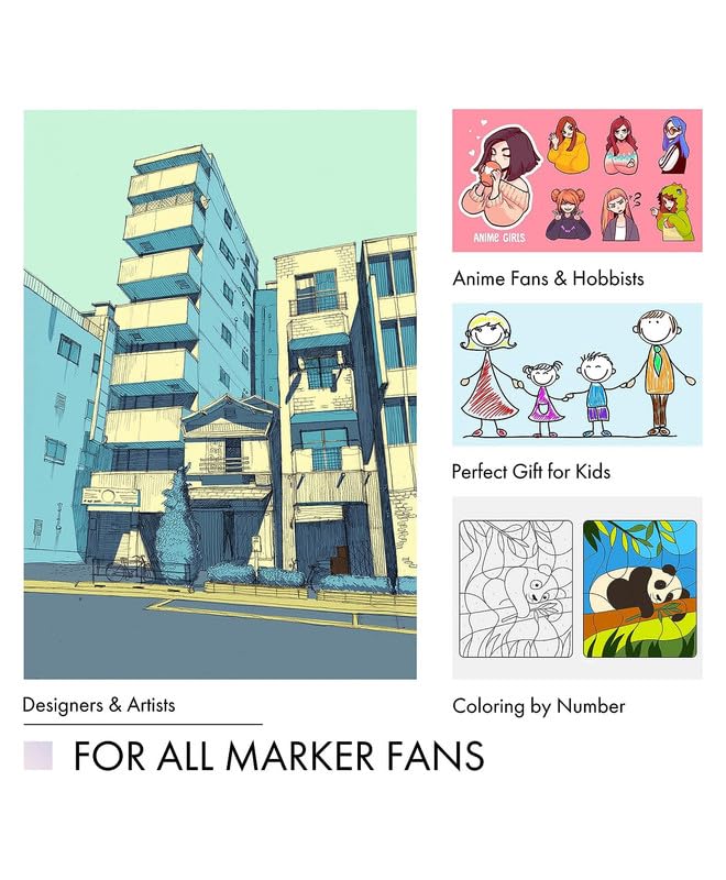 Vibrant multicolour marker pen set for kids and artists, showing a variety of pen tips, swatches of bright colors, and art examples like a fox illustration. Perfect for drawing, coloring, and highlighting. From uSmile.toys."www.usmile.toys