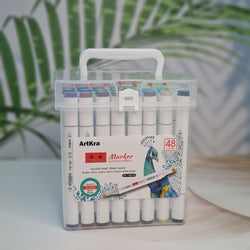 Clear plastic case containing a 48-piece ArtKra Color Highlighter Marker Pen set by Usmile Toys, with double-head, water-based markers."