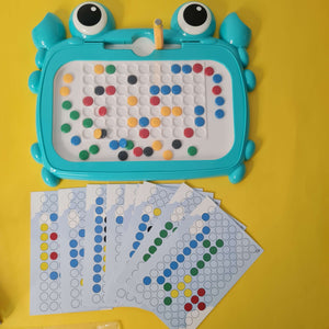 Toy with colorful dot matrix on a yellow background