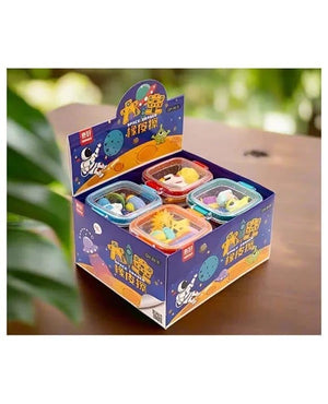 Space erasers with animal characters, packaged in individual bento boxes with different colored trims         www.usmile.toys