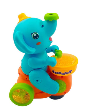 Usmile Toys 'Elephant Musician' toy: an adorable blue elephant playing drums, featuring a unique levitation ball on its nose, promoting fun and engagement for toddlers."