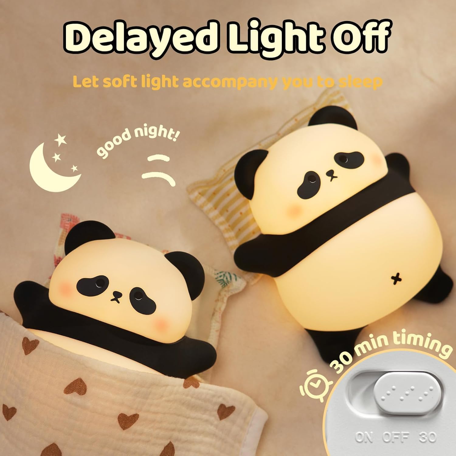 Provide a gentle, comforting glow with this sweet silicone night lamp featuring a cute lying panda design, perfect for kids' rooms and helping with bedtime. Find it at uSmile.toys." www.usmile.toys