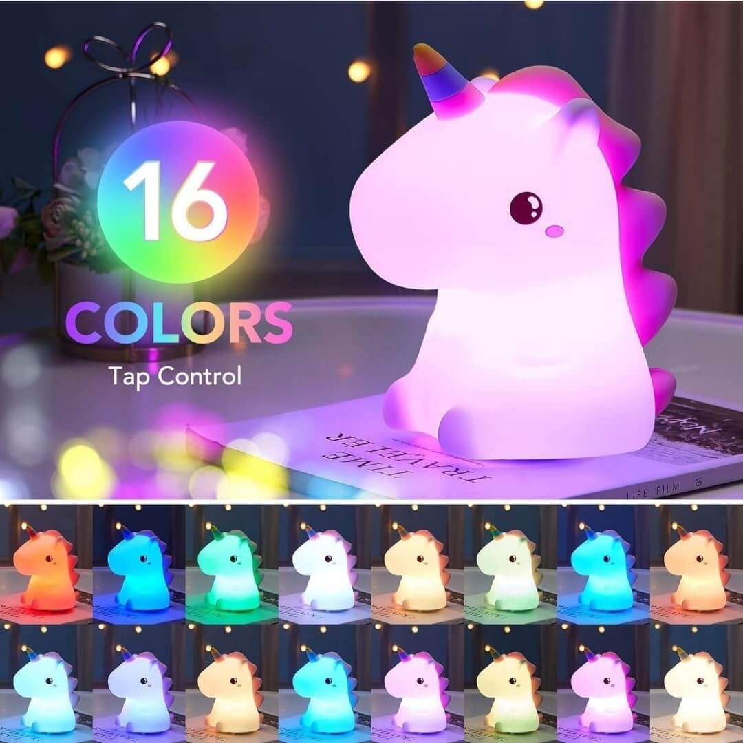 Adorable silicone unicorn night light for kids' bedroom or nursery, soft LED glow www.usmille .com