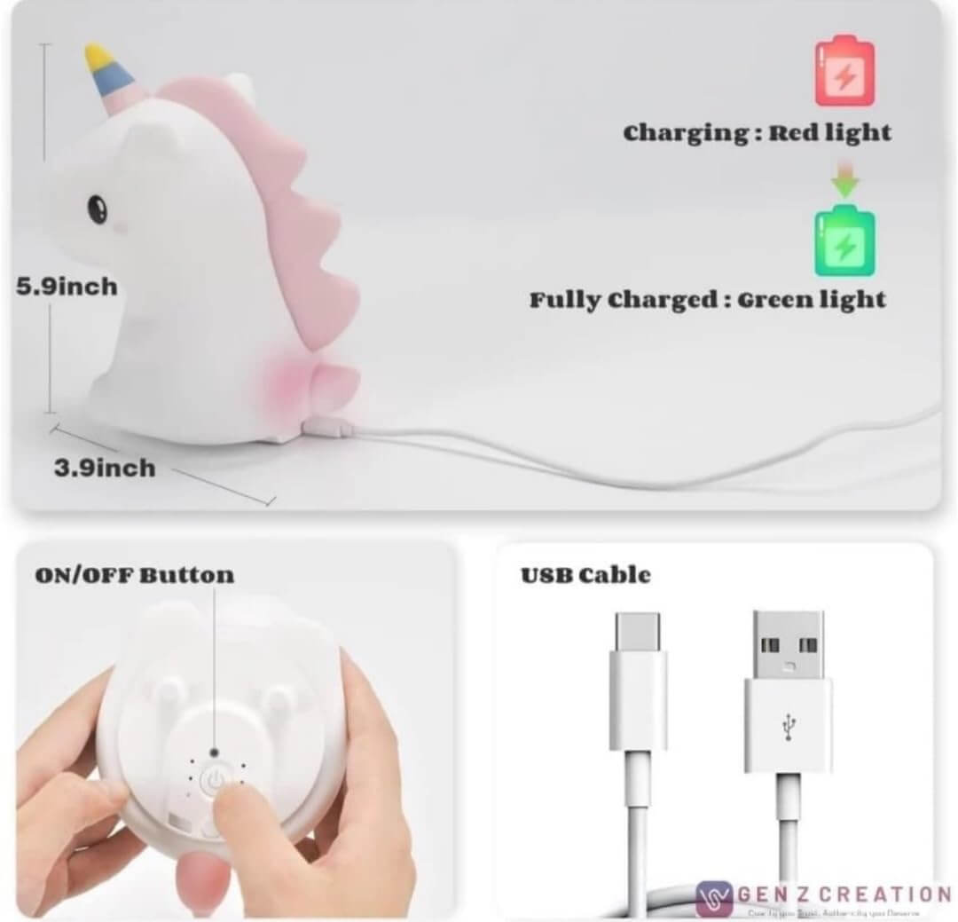 Child-safe silicone unicorn night lamp from U Smile Toys, comforting warm glow www.usmile.com
