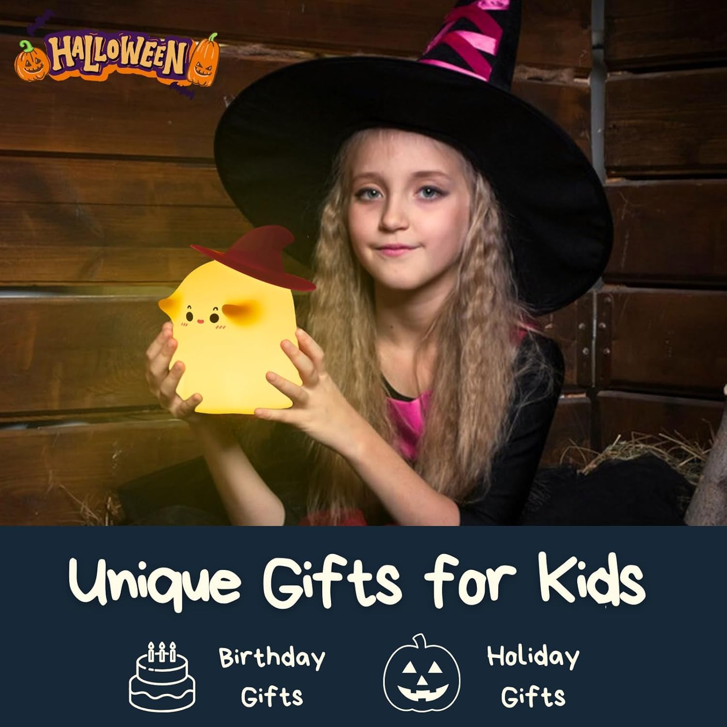 "Add a spooky-cute touch to any room with this charming ghost-shaped silicone night lamp, perfect for comforting kids at bedtime or as a fun Halloween decor. Find it at uSmile.toys." www.usmile.toys