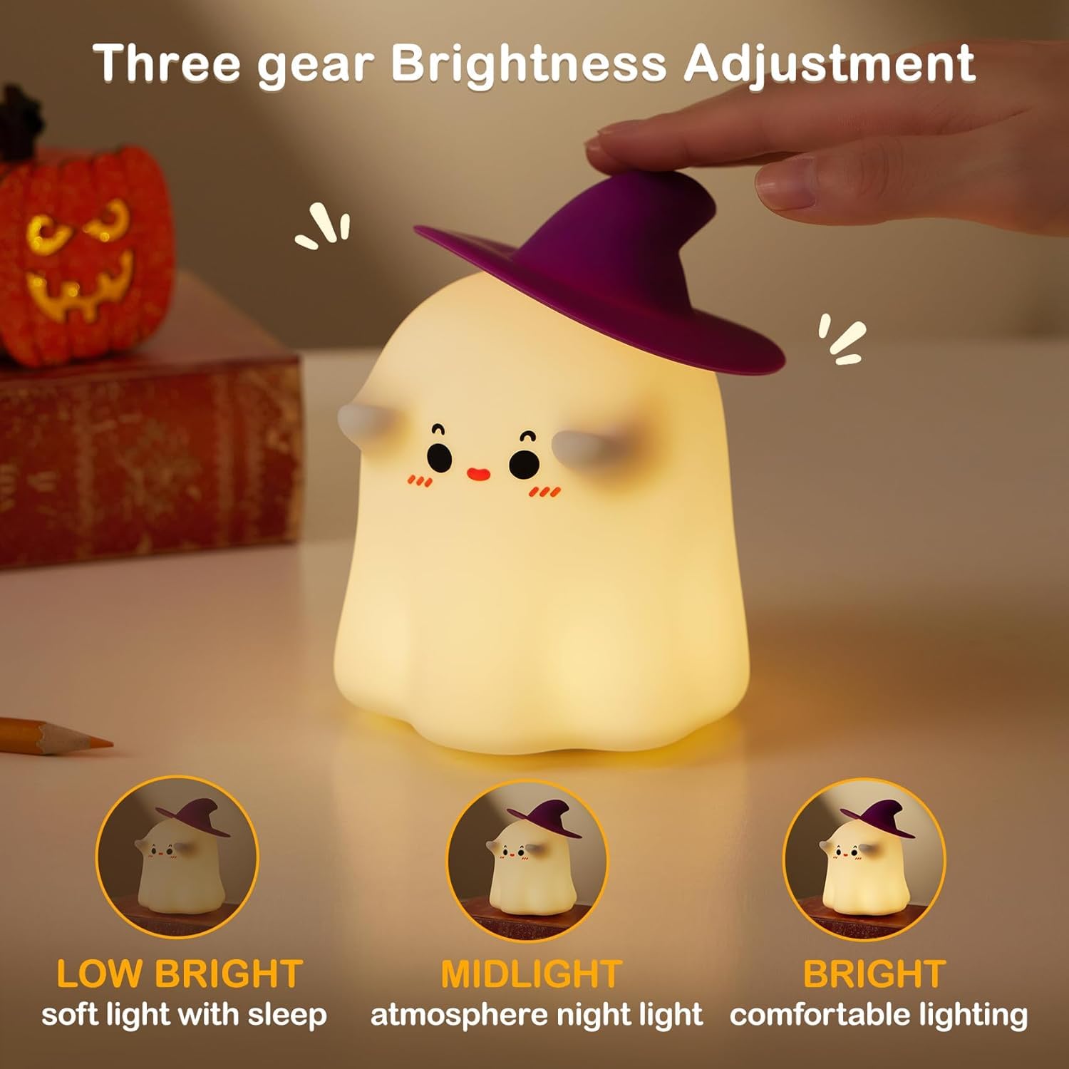 "Add a spooky-cute touch to any room with this charming ghost-shaped silicone night lamp, perfect for comforting kids at bedtime or as a fun Halloween decor. Find it at uSmile.toys." www.usmile.toys