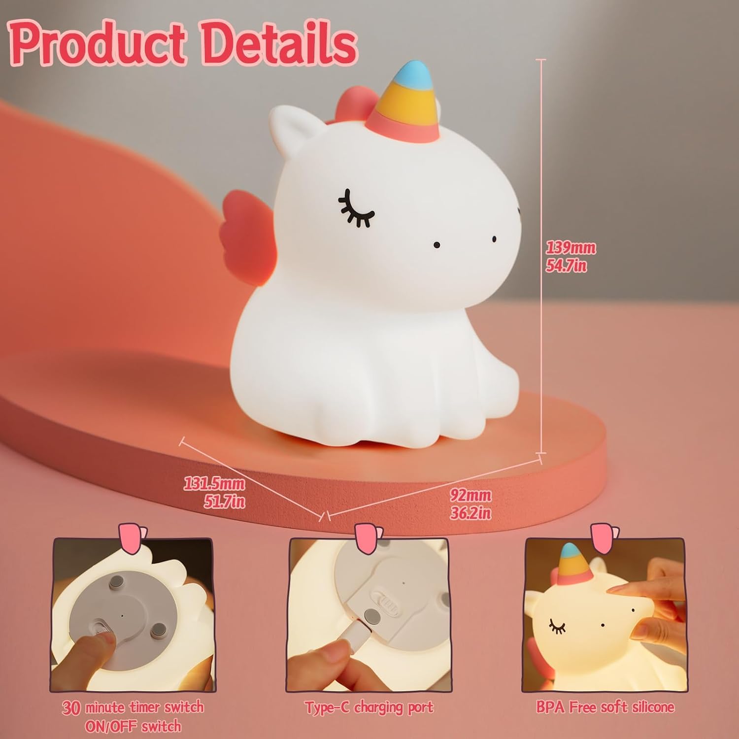 Bring a magical and gentle glow to any child's room with this sweet silicone unicorn night light, perfect for comforting kids at bedtime. Find it at uSmile.toys." www.usmile.toys