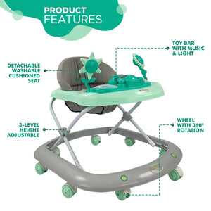 Sturdy and colorful baby walker in a natural outdoor setting, equipped with engaging butterfly-themed toys and Usmile branding
www.usmile.toys