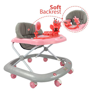 Dash Butterfly Walker from Usmile Toys in green, yellow, and grey, featuring a musical toy tray and adjustable height for babies. www.usmile.toys