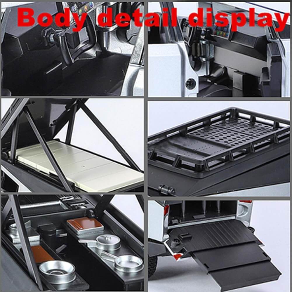 High-quality miniature replica of a Tesla Cybertruck in a unique light green color, featuring realistic design and a bed that lifts, ideal for display or children's vehicle play from Usmile Toys.www.usmile.toys