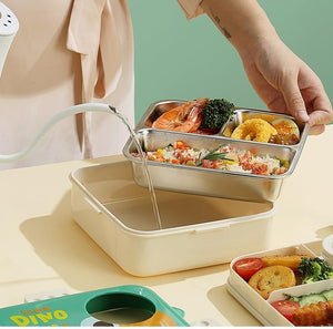 Fun dinosaur-themed insulated lunch containers for children, keeping meals fresh and organized for school adventures.www.usmile.toys