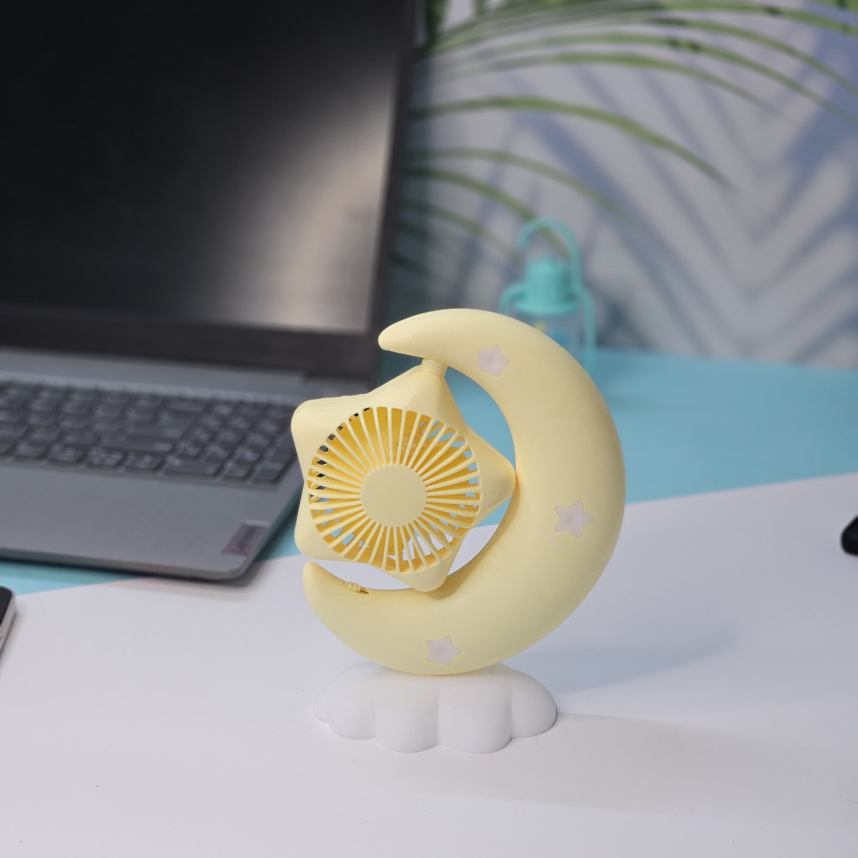 Cute moon and star portable fan, USB rechargeable, ideal return gift from usmile.toys