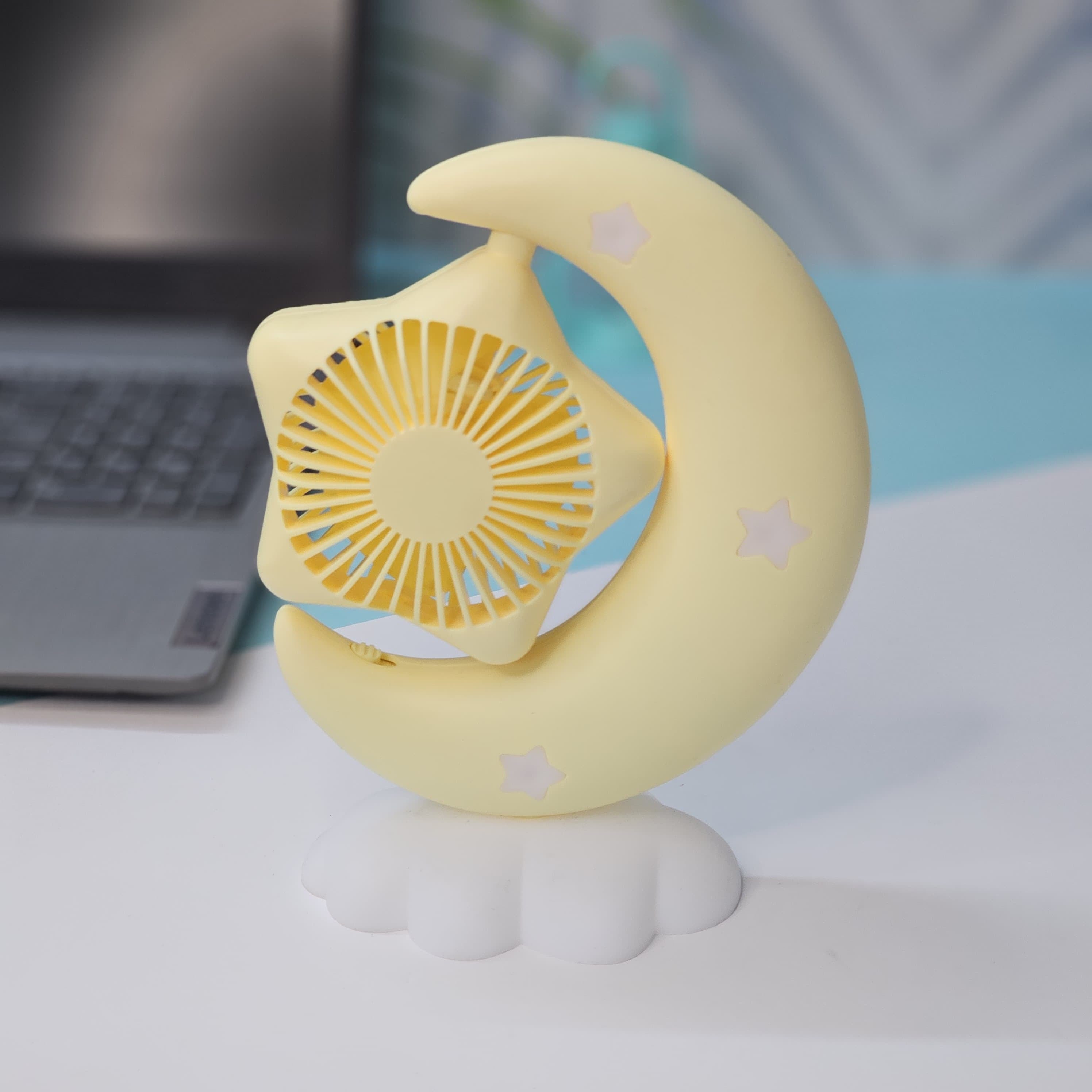 Cute moon and star portable fan, USB rechargeable, ideal return gift from www.usmile.toys