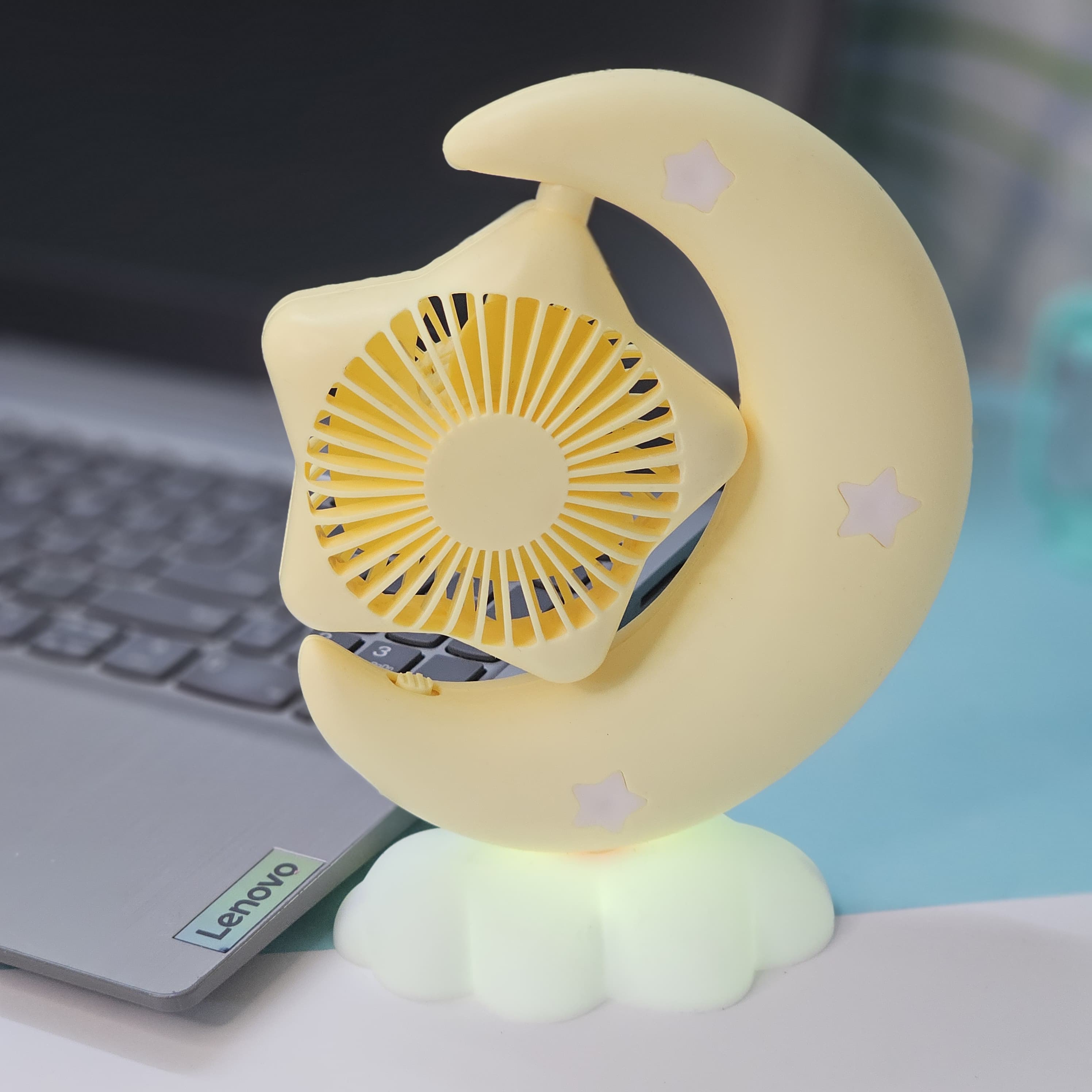 Cute moon and star portable fan, USB rechargeable, ideal return gift from www.usmile.toys