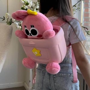 DIY-friendly pink bunny backpack for toddlers and kids, providing ample storage for essentials and a fun design, suitable for kindergarten, day trips, and picnics, available at Usmile Toys.www.usmile.com