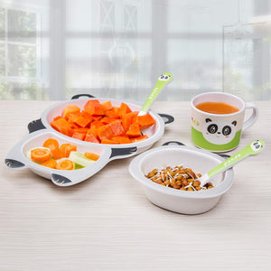 Kids' Panda Themed Dinnerware: Plate shaped like a panda, bowl, cup, and panda-decorated utensils. Fun meal set.
www.usmile.toys