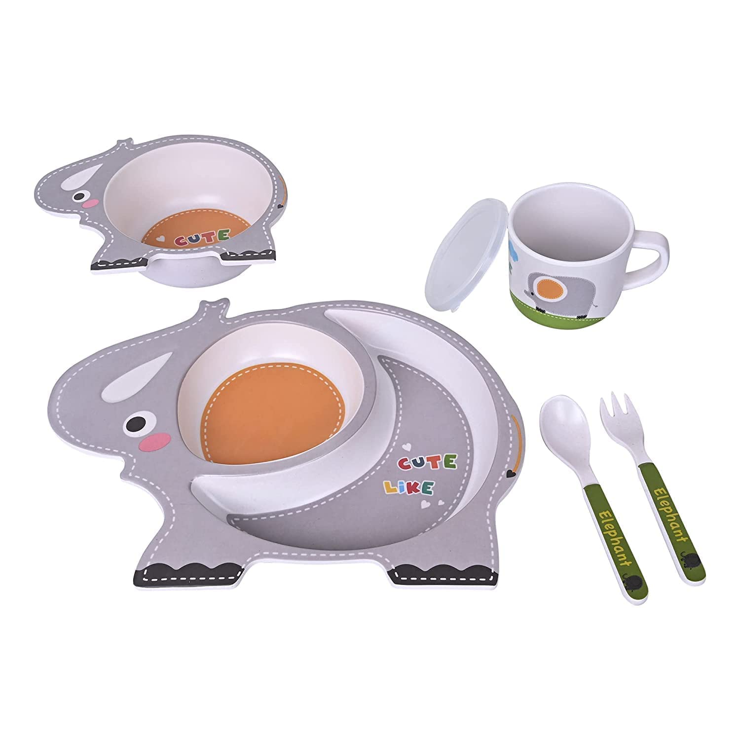 Bamboo Fiber Kids Dinner Set - Elephant: Includes plate, bowl, cup, fork, and spoon with a lovely elephant theme. Eco-friendly.
www.usmile.toys