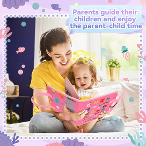 "Interactive toddler learning toy: a portable felt activity book with various fasteners and sensory elements, promoting early education and practical life skills from Usmile Toys."