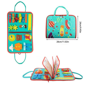 Colorful educational activity book for toddlers, featuring numbers, colors, shapes, and an alphabet board for early learning development by Usmile Toys." www.usmile.toys