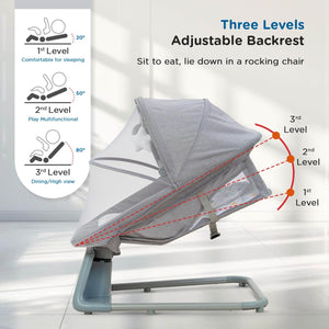 Mee Mee electric baby rocking chair with remote and mosquito net, grey. www.usmile.toys