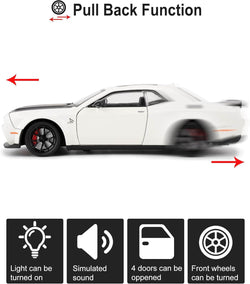 Detailed collectible die-cast sports car in white with a matte black hood, showcasing its sleek design and providing exciting pull-back action, available at Usmile Toys.www.usmile.toys