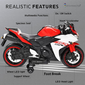 Usmile Toys white Kids Toy Ninja Bike, 12V battery operated electric ride-on motorcycle for children with pink accents WWW.USMILE.TOYS