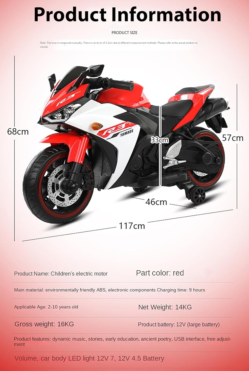 Usmile Toys white Kids Toy Ninja Bike, 12V battery operated electric ride-on motorcycle for children with pink accents WWW.USMILE.TOYS