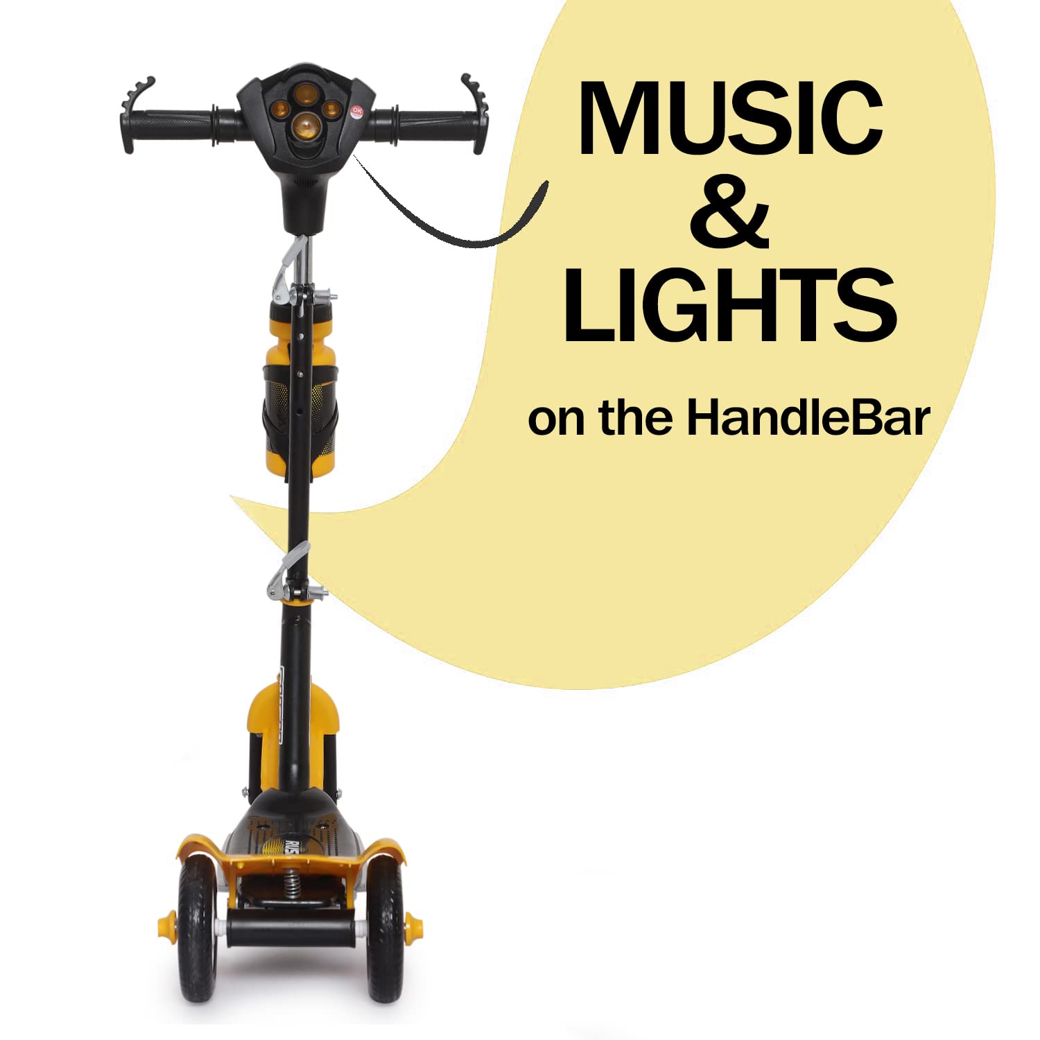 U Smile Toys durable black kick scooter for kids, featuring a stable 3-wheel design, front fender, and a "RUSH DX" logo