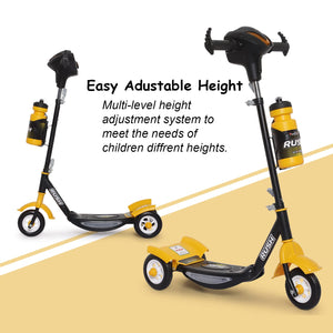 U Smile Toys durable black kick scooter for kids, featuring a stable 3-wheel design, front fender, and a "RUSH DX" logo www.usmile.com