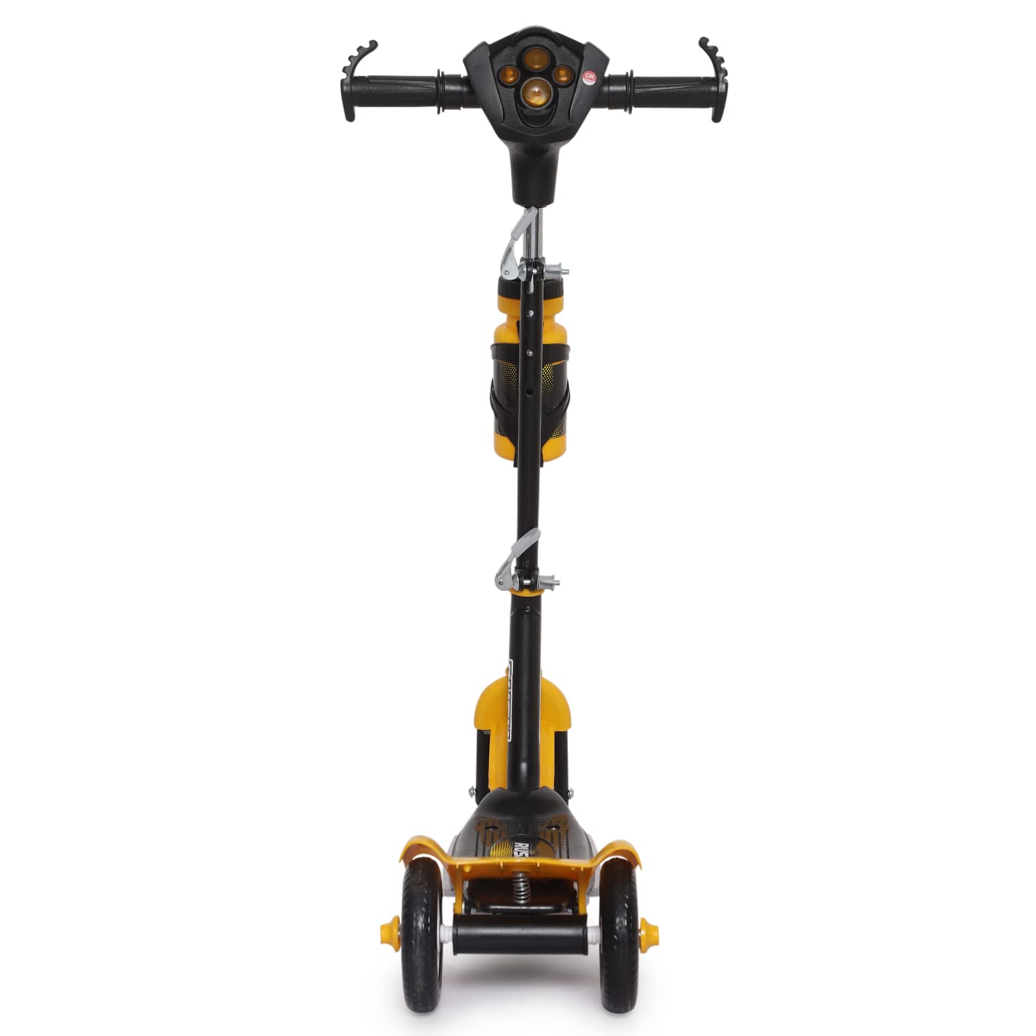 U Smile Toys durable black kick scooter for kids, featuring a stable 3-wheel design, front fender, and a "RUSH DX" logo www.usmile.com