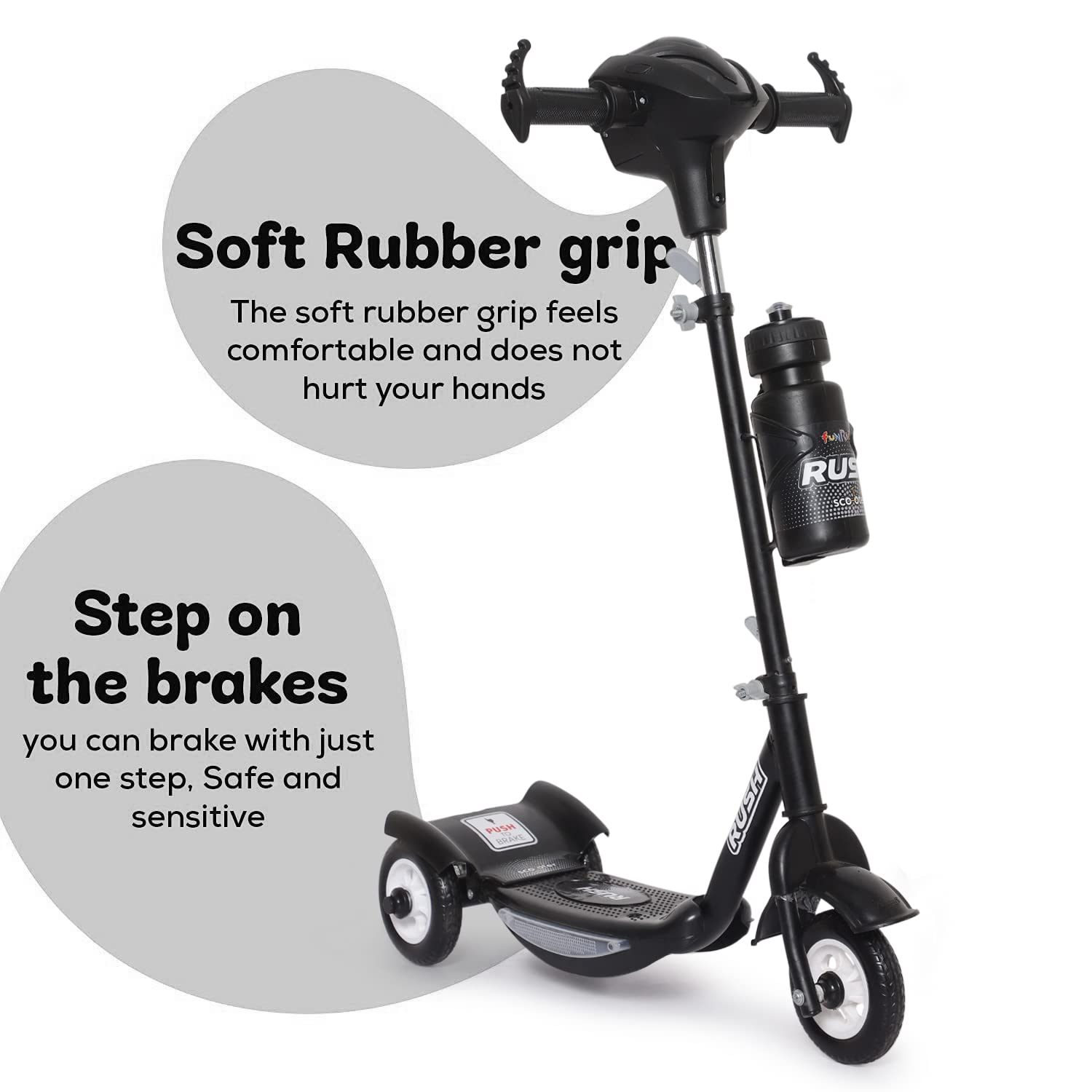 Sleek black Fun Ride Kids Kick Scooter from U Smile Toys, designed for stability and fun, ideal for young riders www.usmile.toys