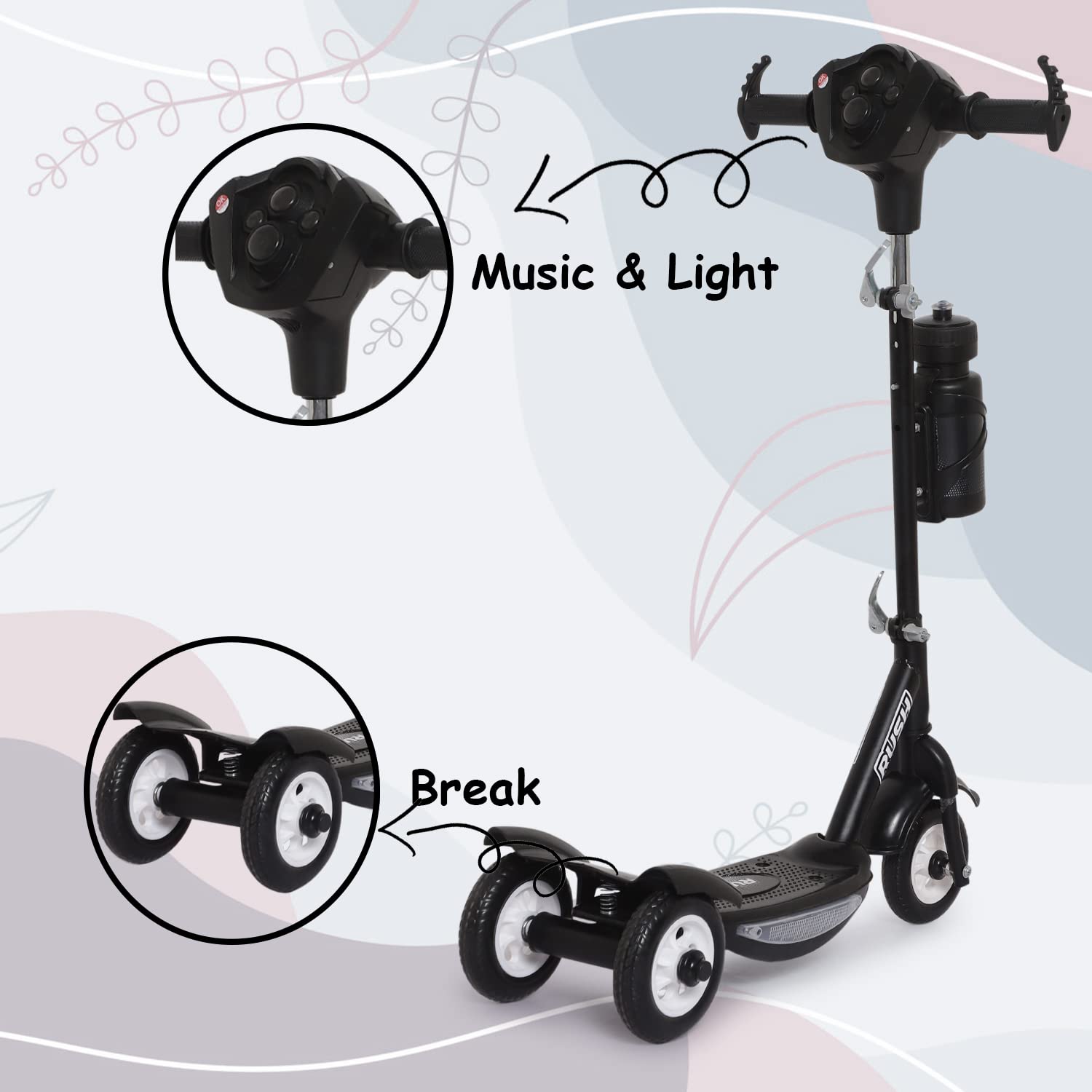 High-quality kids kick scooter with a sturdy frame, water bottle holder, and potential lights on wheels (implied by "with Lights" in title), promoting outdoor activity www.usmile.toys